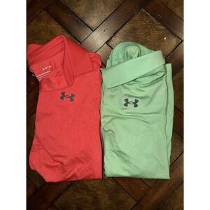 Lot Of 2 Under Armour Golf Playoff Polo Performance Shirt Men's S Red/Green
